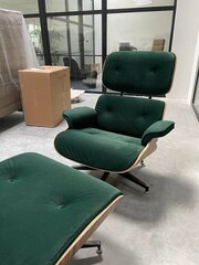 Eames lounge chair XL met Ottoman in donkergroen velvet stof, replica,